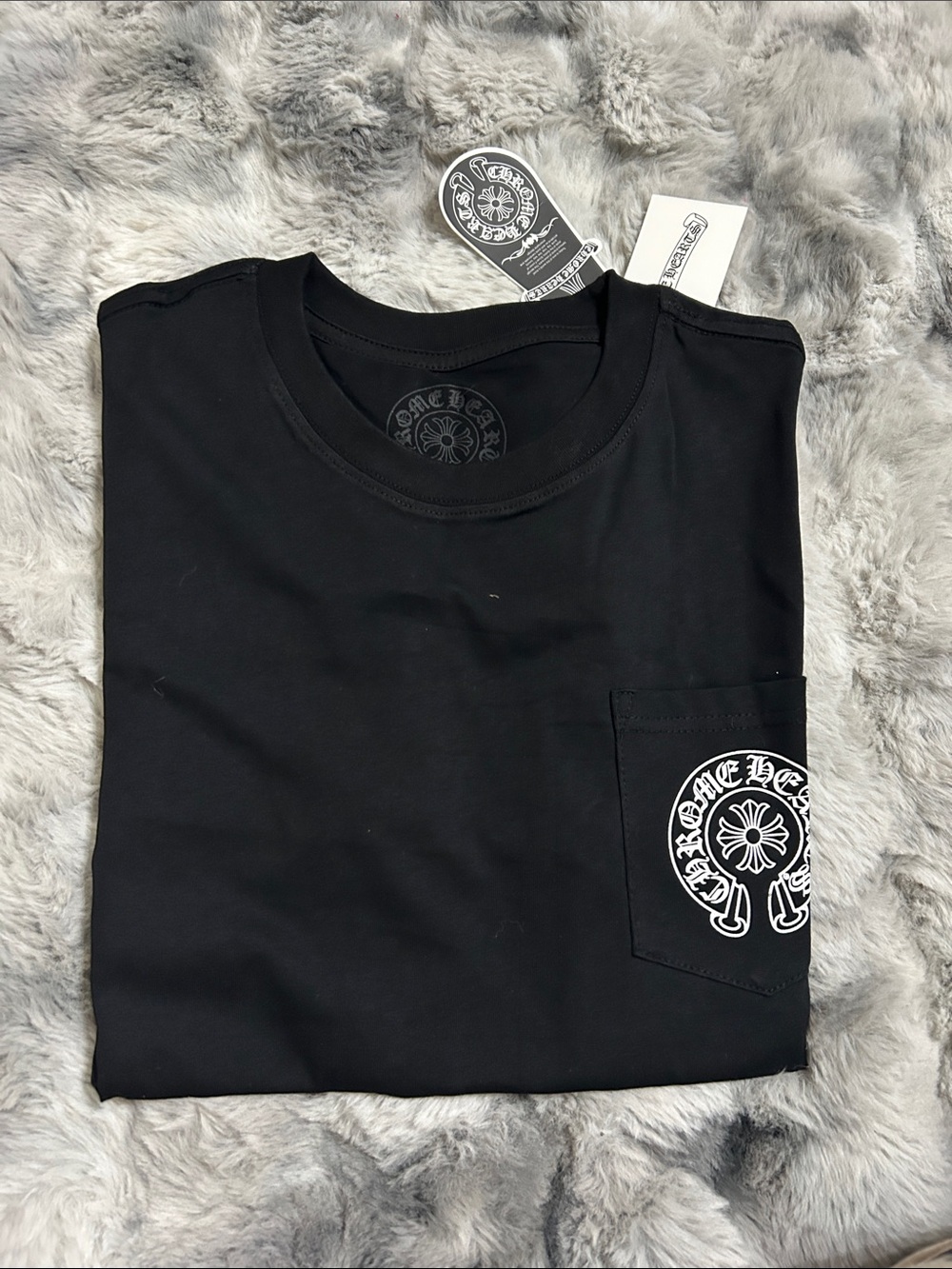 Chrome Hearts Black Short-Sleeve Pocket Tee with White Logo